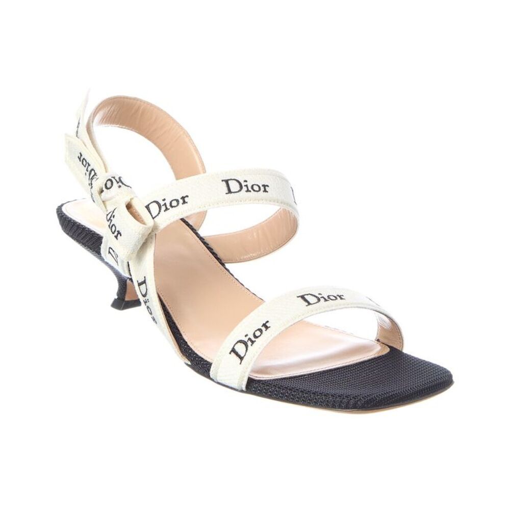 Dior J Adior 38 Cotton & Leather Sandal, White